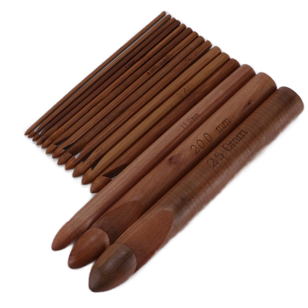 15Pcs Crochet Hooks 20cm Carbonized Large Ergonomic Extra Thick Bamboo Crochets for Beginners