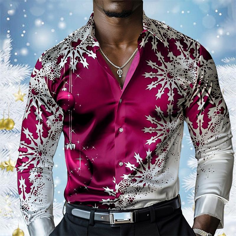 Colorful Snowflake Pattern Hawaiian Shirts For Men Merry Christmas 3D Printed