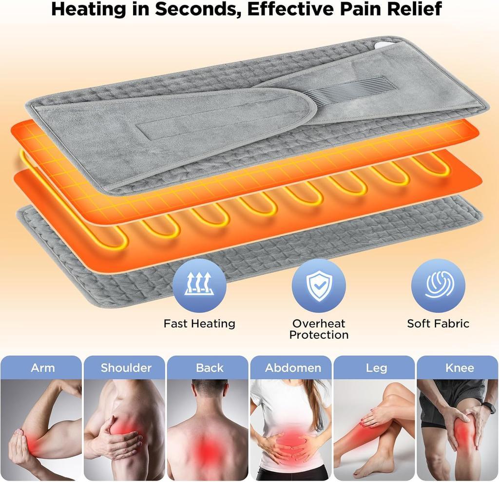 Heating Pad for Back, Electric Heating Pad Wrap for Period Cramps Lower Back Neck Shoulders with Waist Belt for Mom Dad