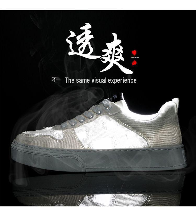 2025 Men's Breathable Canvas Shoes - Summer Fashion, Trendy, Odor-Resistant, Ripped, Wear-Resistant White Skate Sneakers