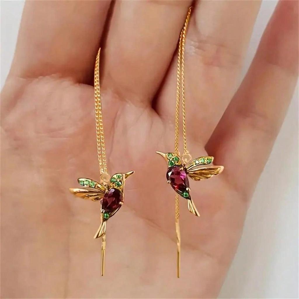 2024 Creative Long Pendant Tassel Crystal Drop Earrings Cute Colorful Enamel Bird Earrings For Women Wedding Band