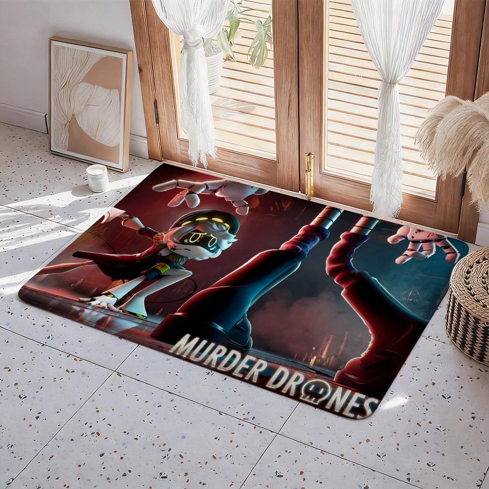 M Murder Drones Floor Mat Eco Flannel Doormat Non Slip Odorless Indoor Floor Rug Soft Short Plush Home Mat