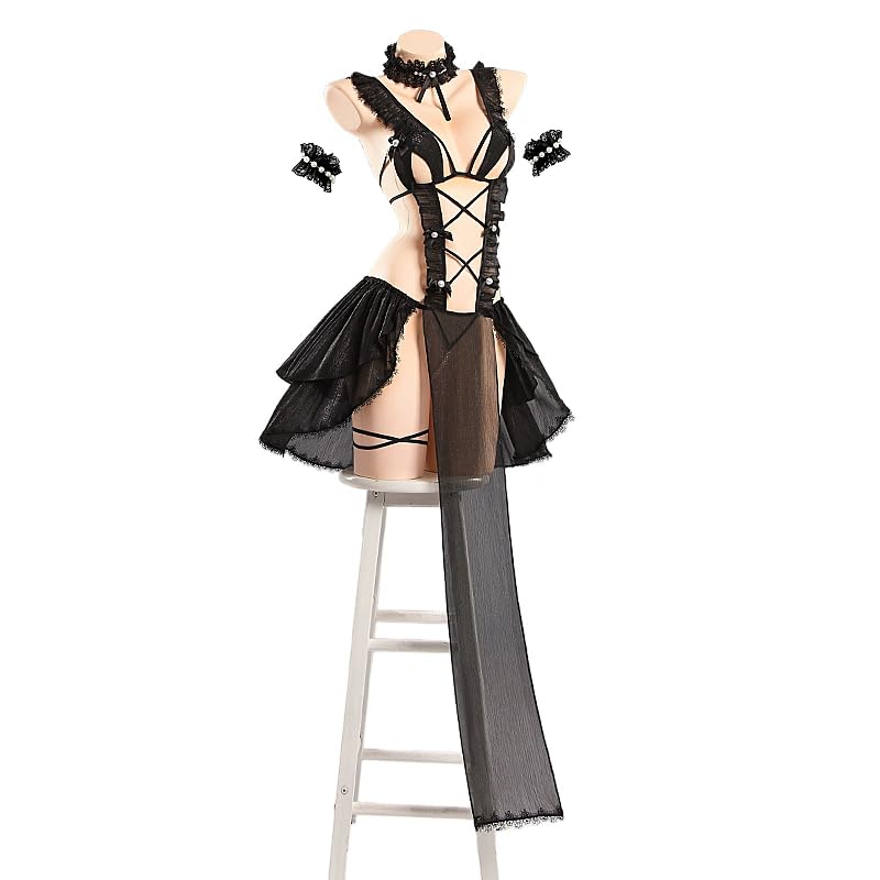 Pupubanbanya Lavender Fallen Angel Cosplay Costume, Christmas, Halloween, Sexy Underwear, Black, Size L/LL