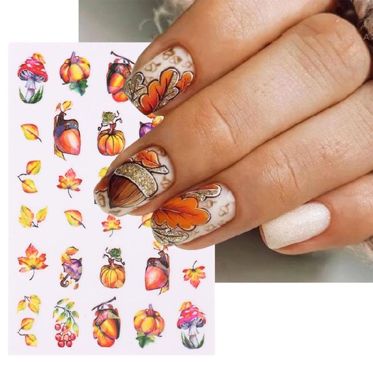 Elegant Ginkgo and Maple Leaf Nail Art Stickers 6 Sheets Easy Apply Nail Decals Women's Nail Decoration for Autumn Nail