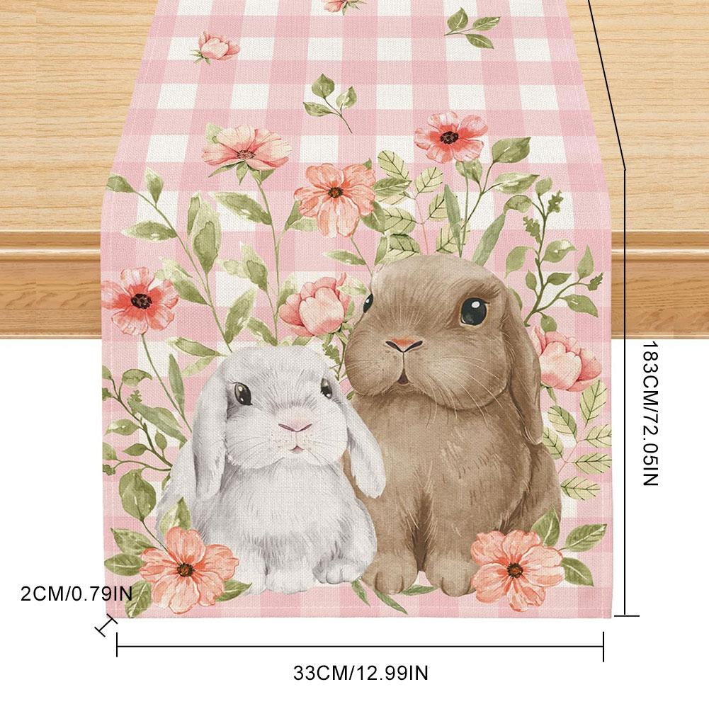 Easter Bunny Eggs Butterfly Floral Linen Table Runner Holiday Party Decor Spring Kitchen Dining Table Runner Easter Decorations