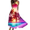 Damen Sommermode Hawaiian Print V-Ausschnitt Ärmellose Tunika Freizeitkleider