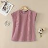 ZANZEA Women Casual Round Neck Sleeveless Plaid Print Blouse