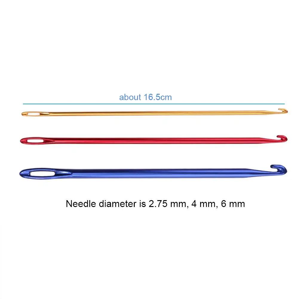 3tlg./Set Afghanischer Tunesischer Aluminium Häkelnadel Set Strick Nähnadel Handstrickwerkzeug mit Öse Handwebwerkzeug