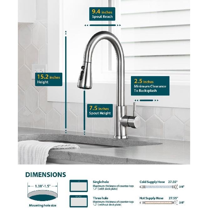Kitchen Faucet with Pull Down Sprayer, Brushed Nickel High Arc Single Handle Kitchen Sink Faucet for Pot Filler, Stainless Steel Commercial Modern Rv