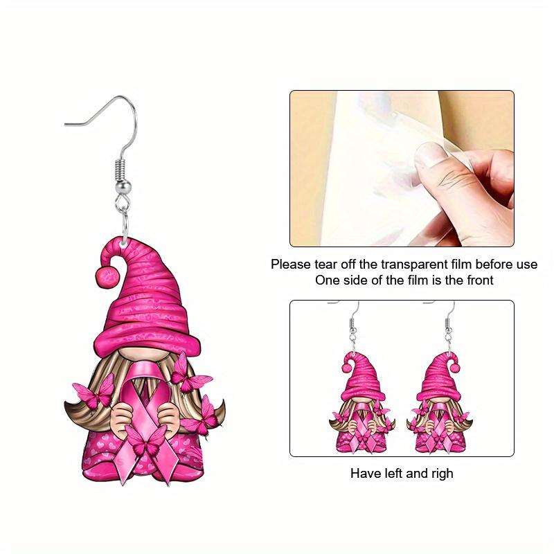 1Pair Pink Ribbon Dwarf Breast Cancer Day Earring Acrylic Painting Earrings Jewelry for Women Female