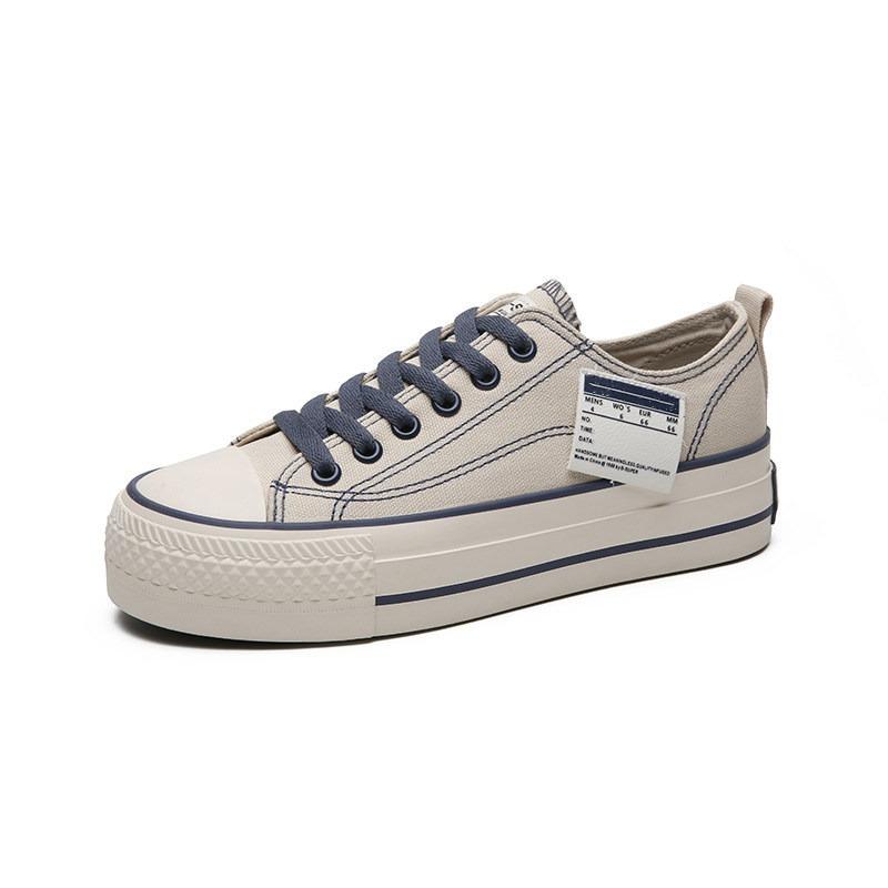New solid color low-top casual platform canvas shoes spring girl, versatile muffin height increase