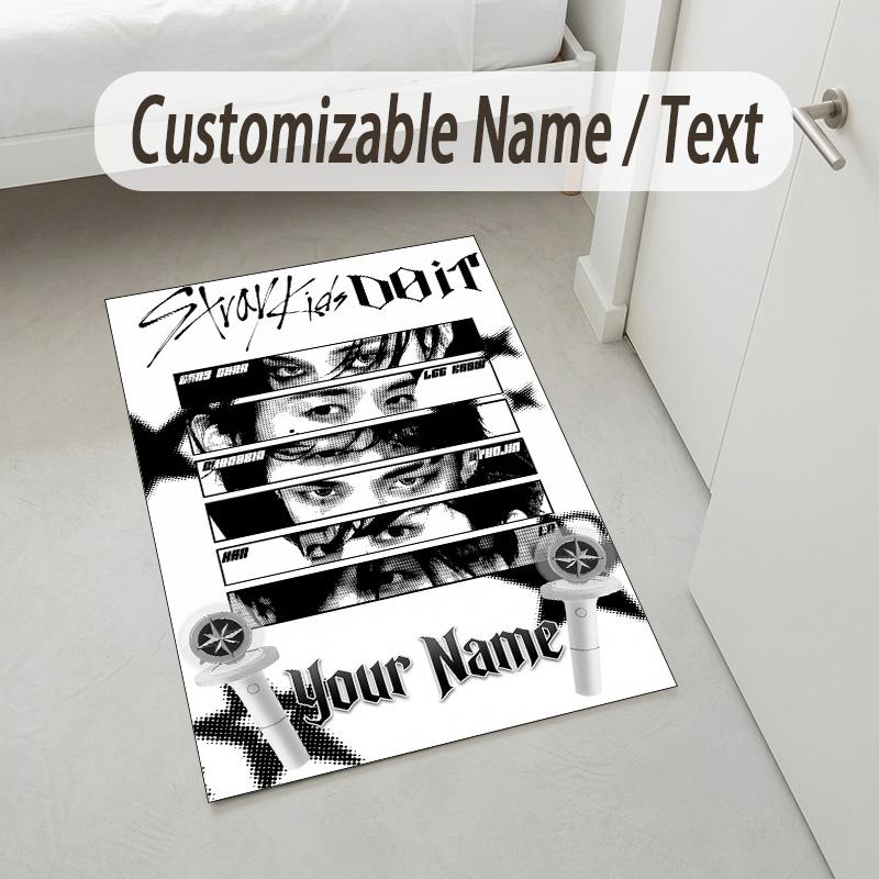 Personalized Crystal Velvet Carpet,Stray Kids Custom Printed Name, Plush Area Rug For Home Indoor Decor