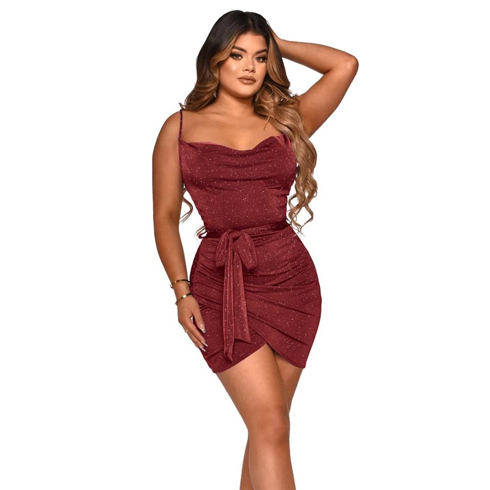 Women's sparkling sleeveless sexy suspender slim short dress
