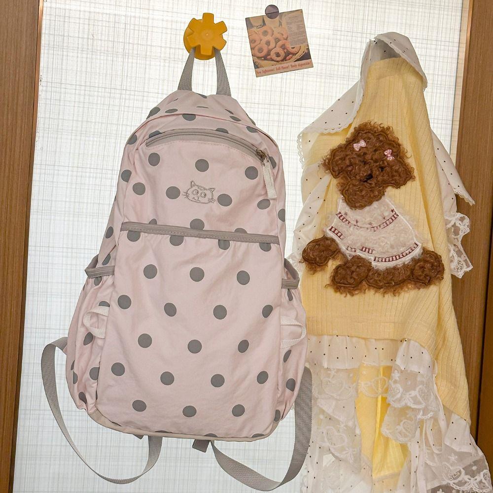 Sweet Nylon Rucksack Minimalist Student School Bag Cute Polka Dot Backpack Shoulder Bags