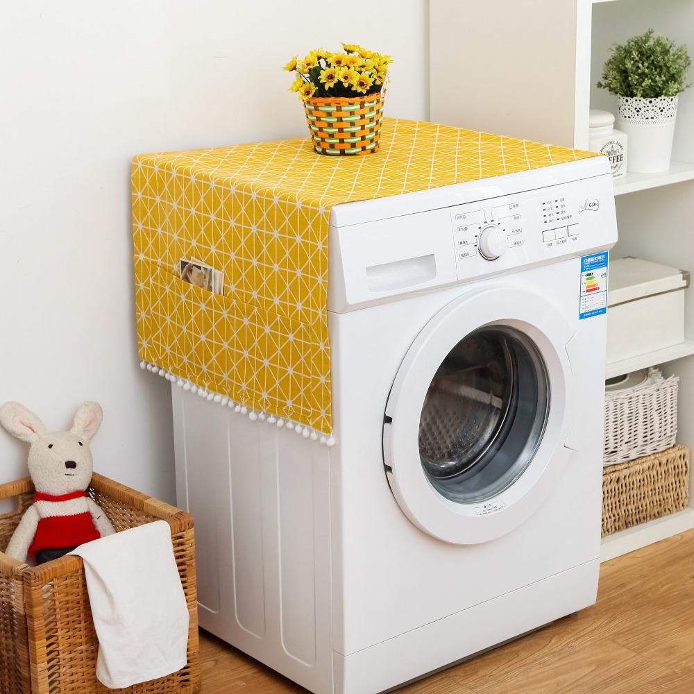 Rustic Style Washing Machine Dustproof Cover Printing with Pocket Dryer Dust Cover Multi-purpose Washable