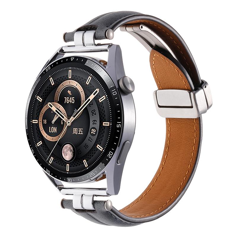 

22mm Watch Strap for Samsung Galaxy Watch3 45mm/Garmin Venu 3 Stainless Steel Folding Buckle Leather Band C
