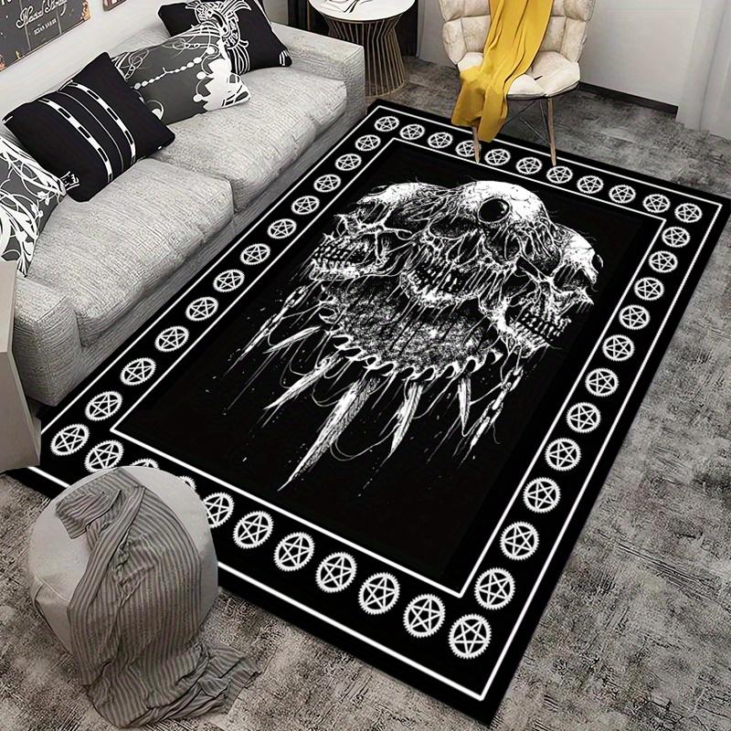 Gothic Skull Rug with Pentagram Border for Living Room Decor | Unique Area Rugs | Home Decor Accessories Skid Resistant Carpet