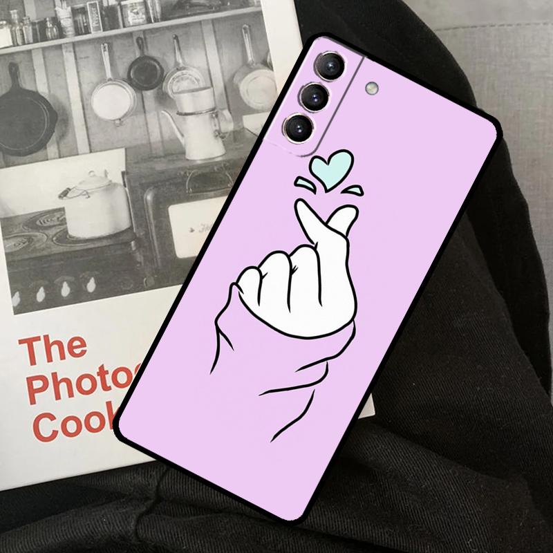 Korean Finger Heart Love Phone Case For Samsung Galaxy S24 Ultra S22 S23 S20 S21 S24 FE S9 S10 Plus Note 10 20 Ultra