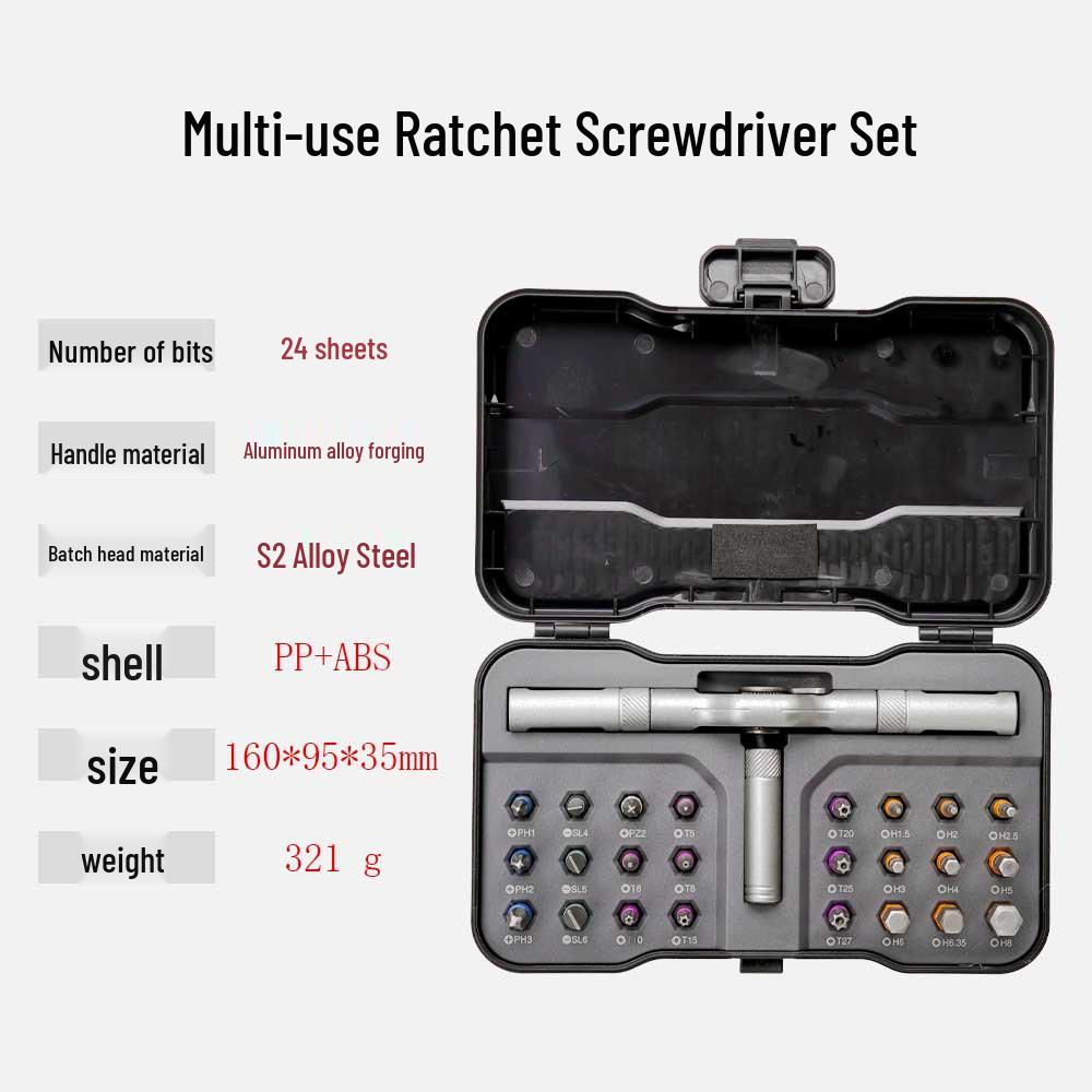 24-in-1 Multifunctional Ratchet Screwdriver Set with S2 Steel High-Hardness Bits