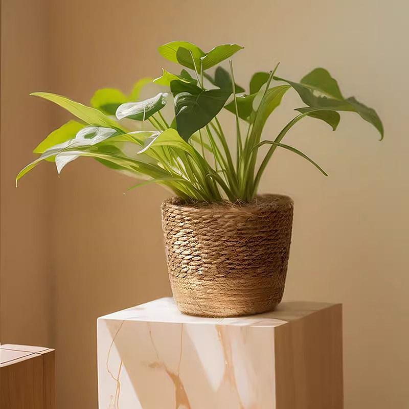 1Pc Straw Weaving Flower Plant Pot Wicker Basket Rattan Flowerpot Storage Basket Garden Flowerpot Handmade Woven Planter Basket