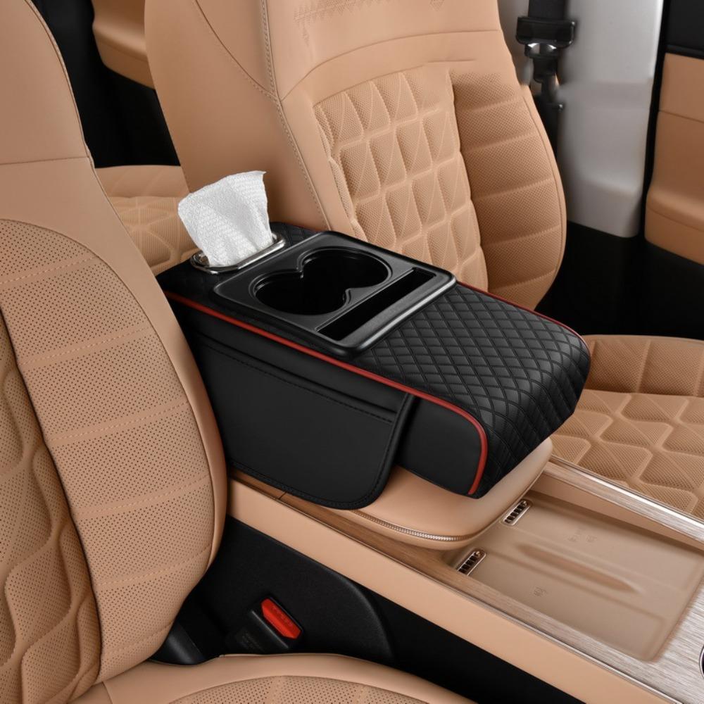 PU Leather Center Console Armrest Cushion Height Increasing Cup Holder Portable Armrest Pad