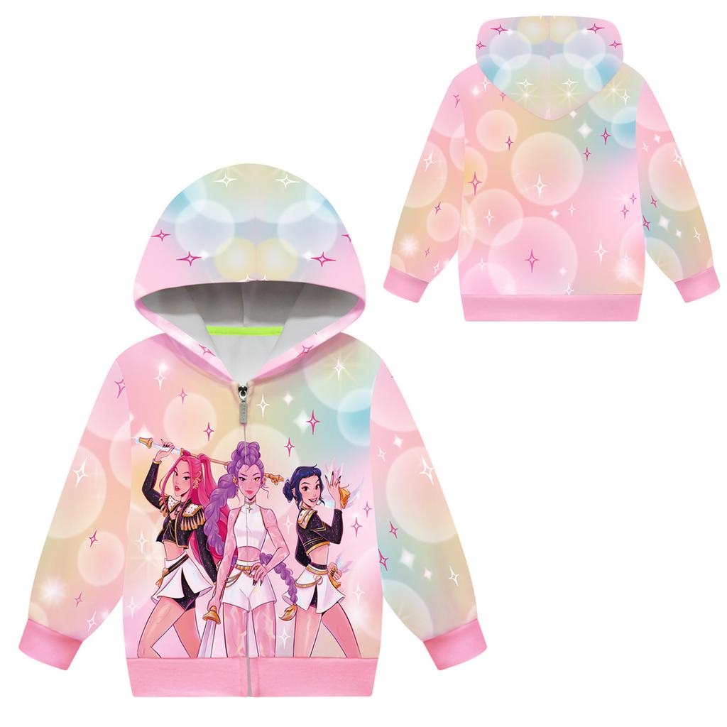 Girls Hoodie 3D Cartoon Jacket Sweatshirt Music Zip Hooded Long Sleeve Tops
