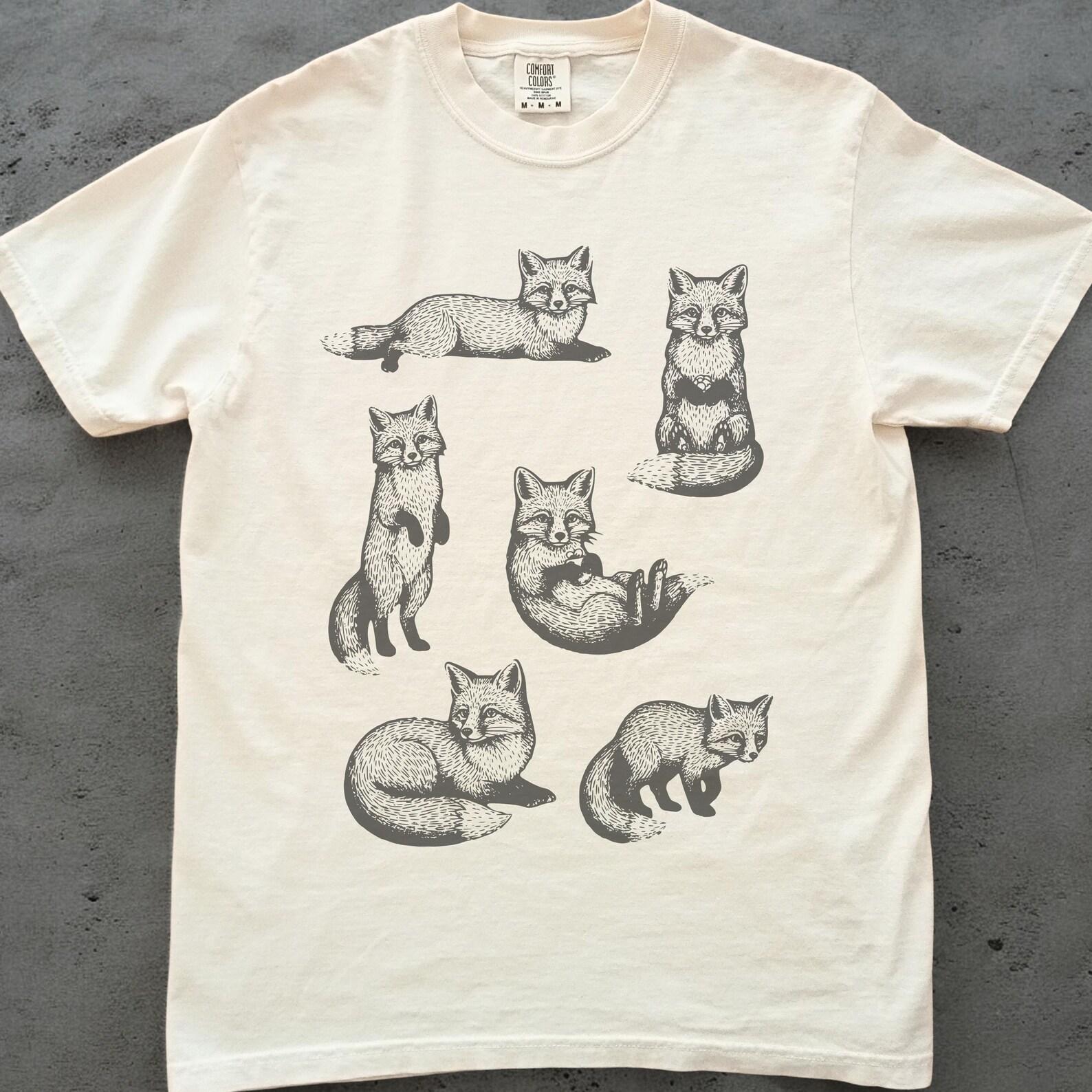 Fox Shirt, Vintage Fox Graphic Tee, Comfort Colors Animal Lover Shirt, Woodland Animal T shirt, Cottagecore Nature Gift for Fox Lover 3XL