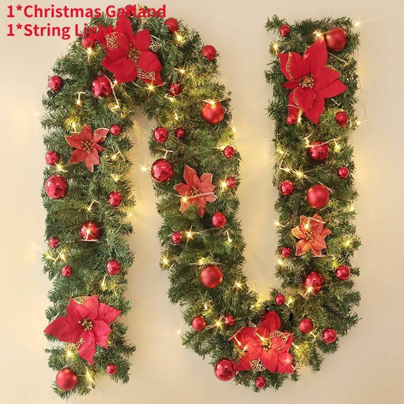 2.7 Meters Luxurious Christmas Garland With Colorful Flowers And Led Lights Perfect For Festive Decorations