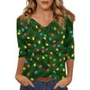 Women's T Shirt CHristmas Print 3/4 Sleeve Daily Weekend Fashion Basic V- Neck Regular Top