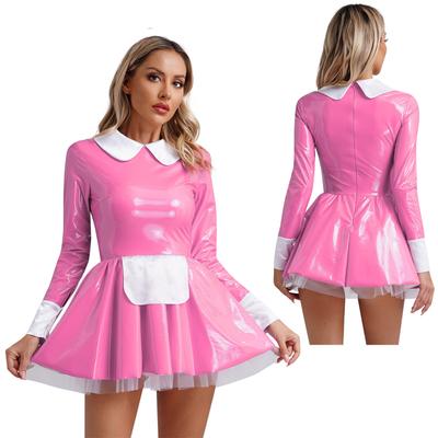 Naughty Servant Uniforma Služka Cosplay Kostým Oblékání Téma Party Rozevláté šaty Volánky Krajka Zástěra Latexová sukně A-Line Clubwear