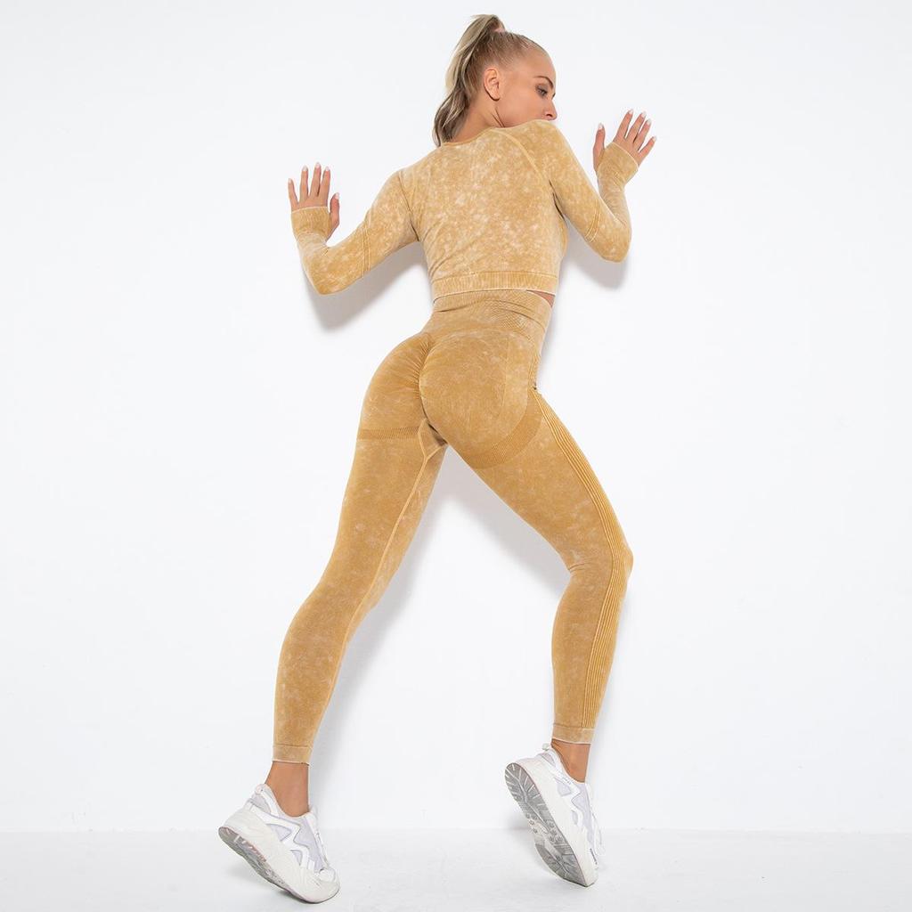 Seamless Frosted Yoga Set: Long Sleeve & High Waist Pants for Women