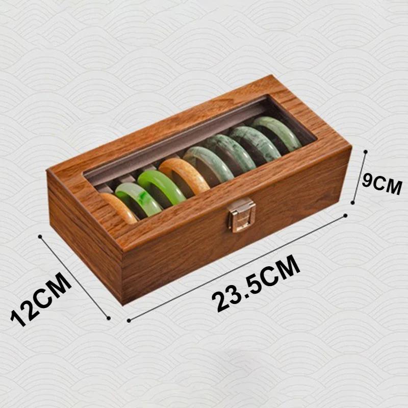 Large Walnut Wood Bracelet Storage Box Vintage Luxury Showcase Bracelets Holder Transparent Display Women Jewelery  Ornament Organizer Casket Supplies