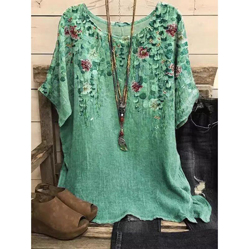 Printed round Neck Neck Casual Loose Top Print round Neck Top Women