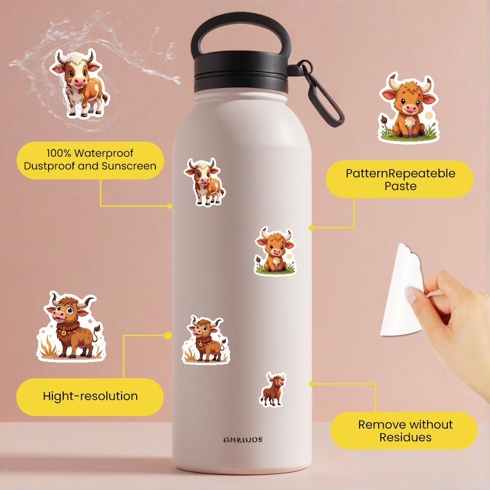 35-150pcs Cartoon Ox Graffiti Sticker Kawaii Animal Decals Laptop Helmet Luggage Guitar Aesthetic Stickerss