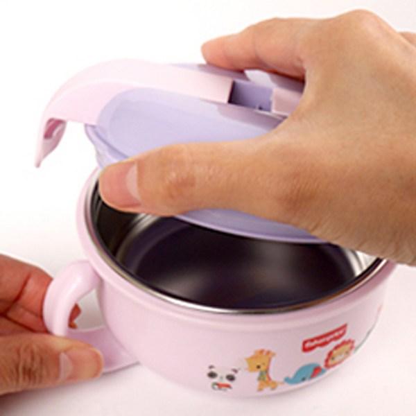 Fisher Price Stainless Steel Lid Two-hand Food Bowl, Pink, 1 Piece