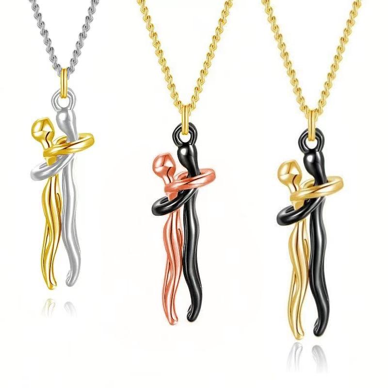 Stříbrný náhrdelník s přívěskem objímání pozlacený zlatem pro páry - Evropský a americký styl