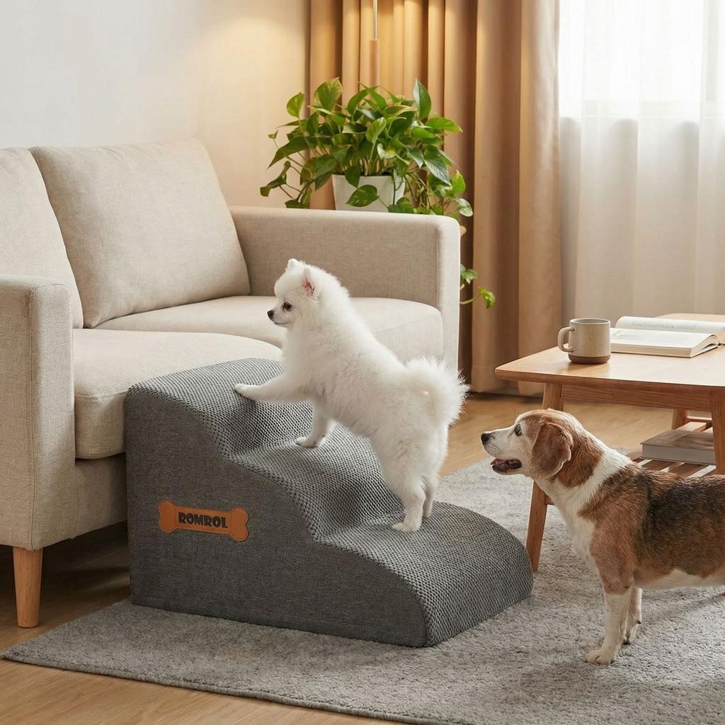 2/3/4-Step Dog Stairs Ramp,  Dog Steps for High Bed Couch Sofa Climbing, 35D Foam Pet Steps for Small Dogs and Cats