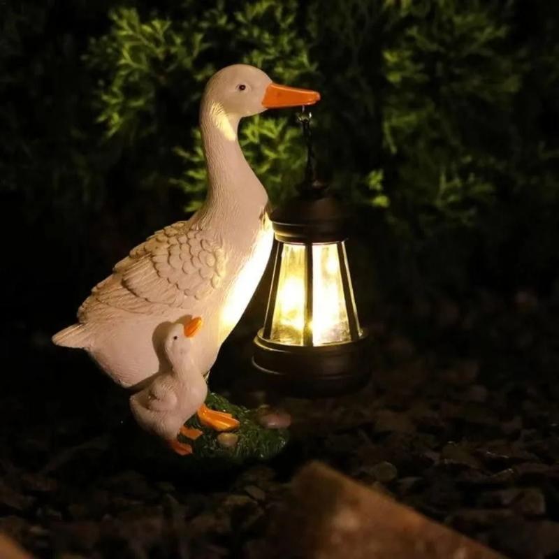 Harz Solar-Enten-Skulptur Super Helles Warmes Licht Solarleuchte Gartenpfahl Licht Energieeinsparung LED Tierfigur Outdoor