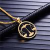 Punk Zodiac Constellation Pendant Gold Color Stainless Steel Round Necklaces for Men Women Fashion Party Jewelry Birthday Gift