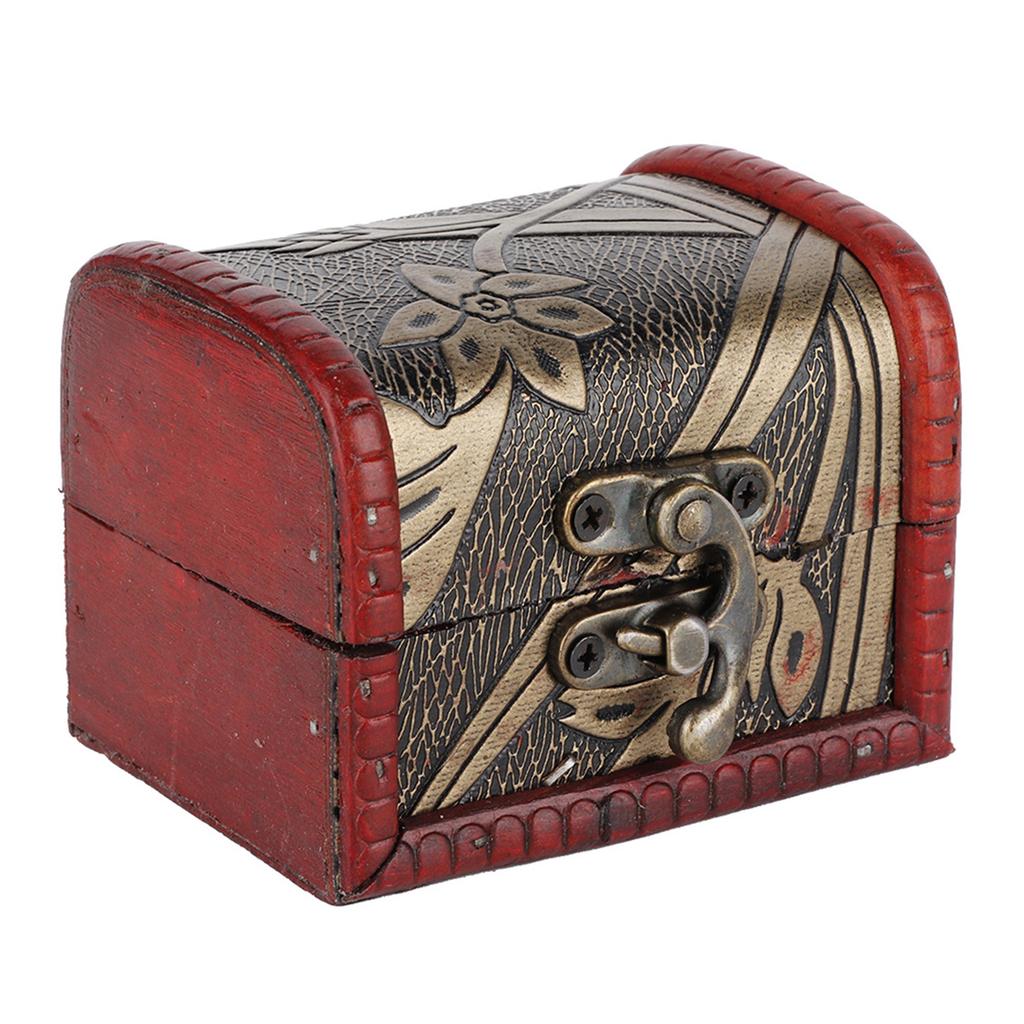 Vintage Small Treasure Chest Decorative Wooden Jewelry Lock Box Gift Case (Copper )