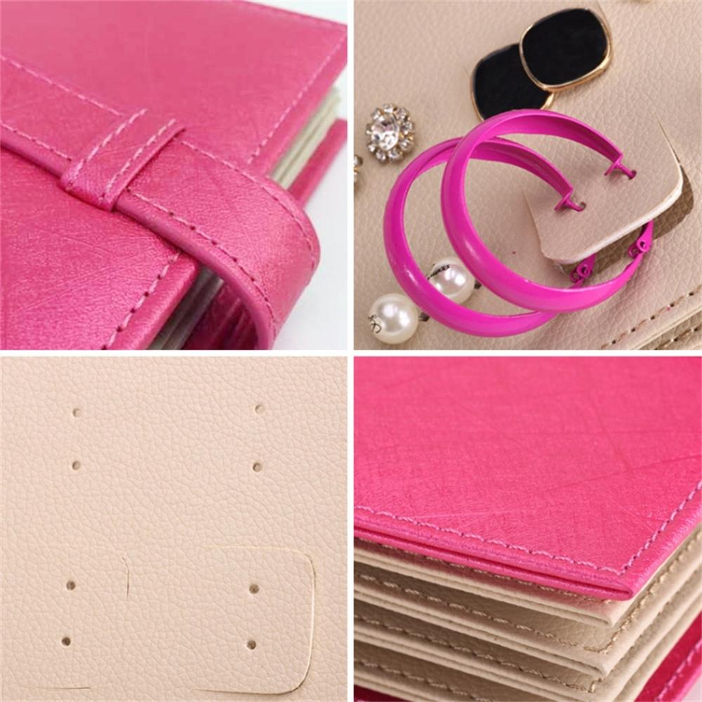 Portable Ear Studs Storage Case Jewelry Organizer Book Travel PU Leather Earrings Holder