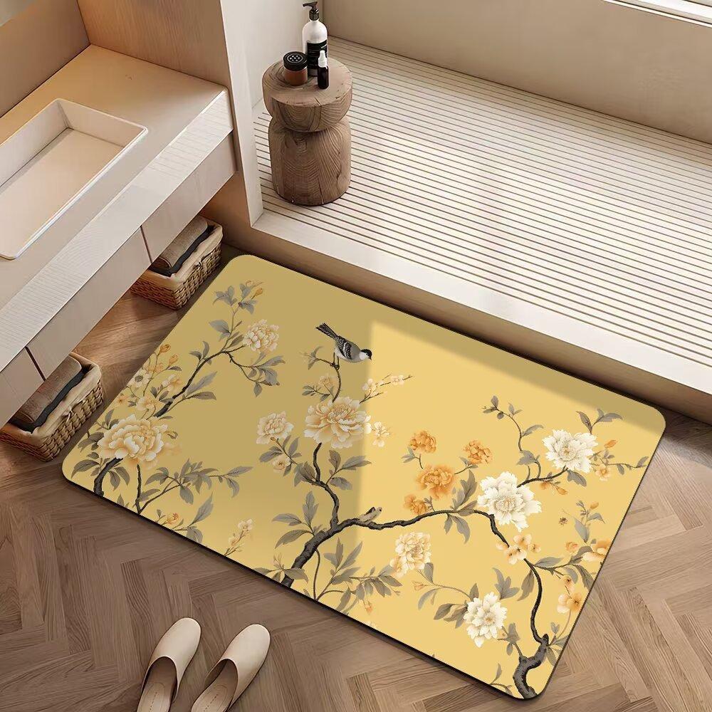 New Chinese-Style Flower Diatom Mud Floor Mat, Toilet Cushion, Door-To-Door Bathroom Quick-Drying Toilet Door Mat