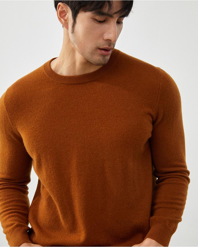 Men's 100% Cashmere Crew Neck Sweater - British Style Slim Fit for Autumn/Winter