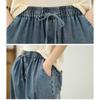 DIMANAF 2026 Summer New Plus Size Women Jeans Embroidery Floral Elastic Waist Long Pants Loose Casual Denim Cotton Trousers Pants