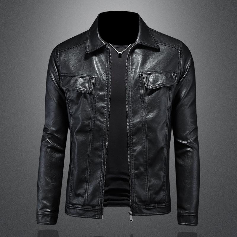 And New Style Mens Turn-Down Collar Motorcycle Leather Jacket Outerwear Slim-Fitting Fashionable Leather Coat Style 7952