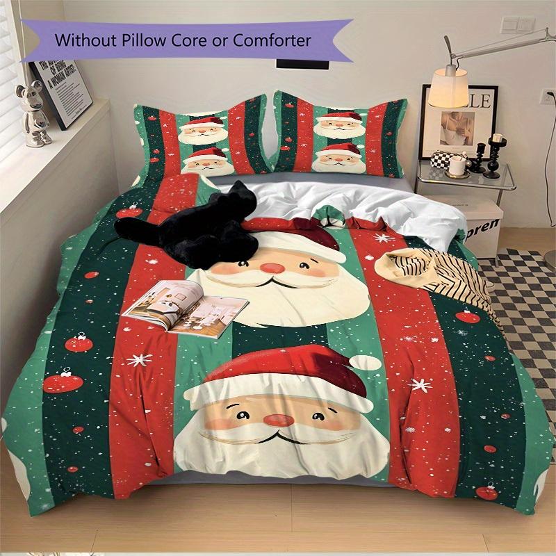 3pcs Christmas, Santa Claus Bedding Set, Breathable And Soft, Suitable for All Seasons Machine Washable, Suitable for Bedroom Decoration,yy250822184