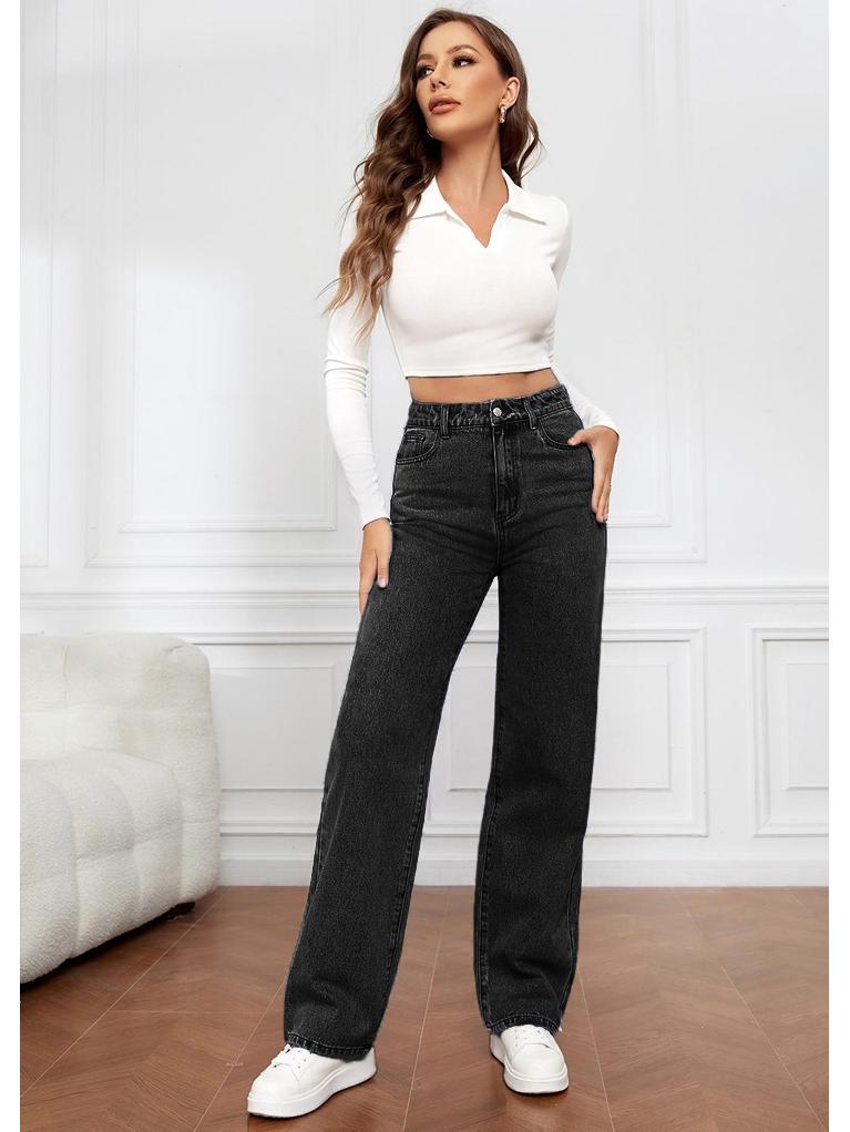 High Waist Women's Light Wash Wide Leg Jeans - Plus Size Casual Fit