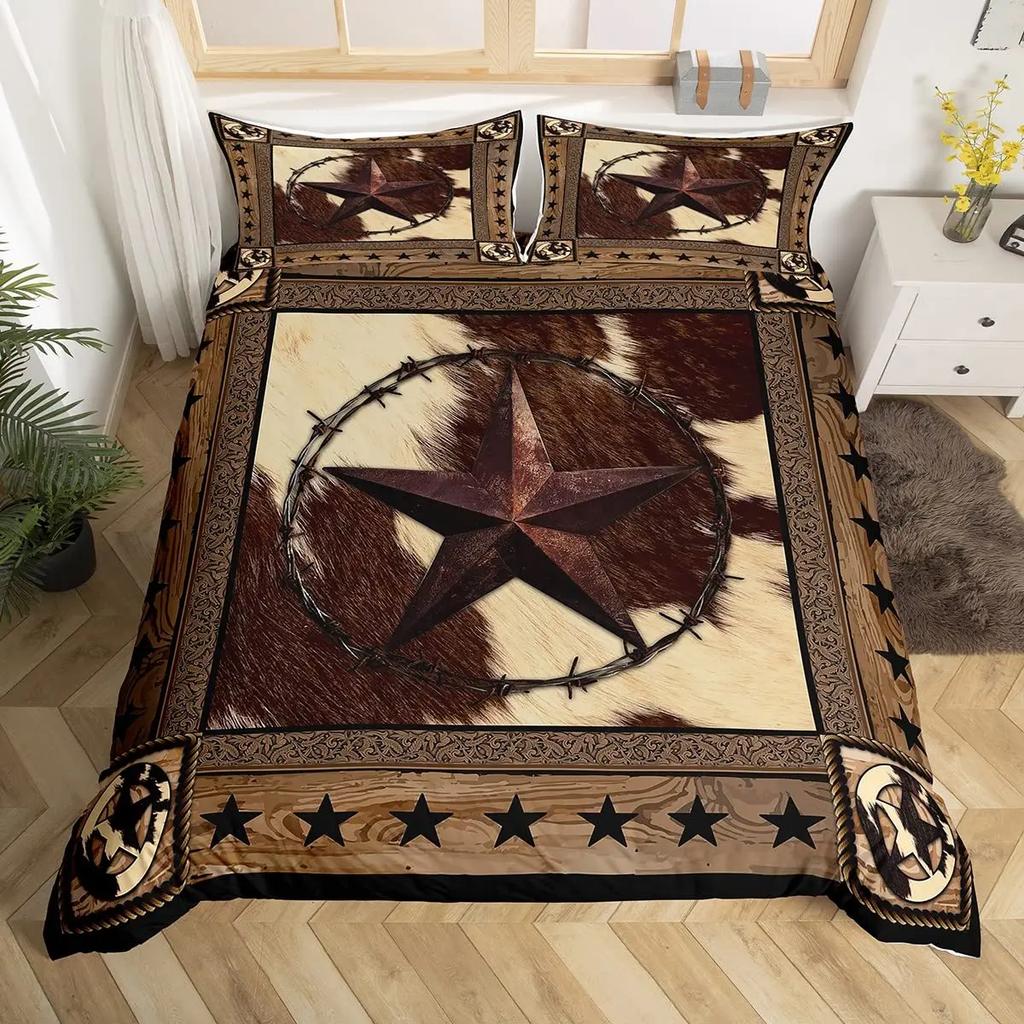 Cowhide Soft Duvet Cover Set,Brown Cow Leopard Print,Western Rustic Farmhouse Farm Animals Beding Sets Highlplus Cow Warm Comforter Cover