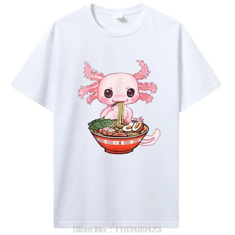 Kawaii Axolotl Ramen Noodles Japanese Anime Otaku Nu Goth T-Shirt Unisex Cotton Tshirt Clothing Oversized Graphic Tees