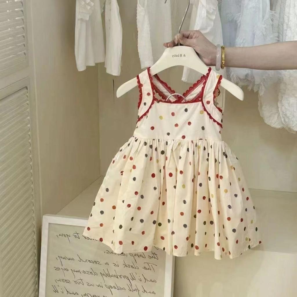 Cute Polka Dot Printed Sleeveless Suspender Dress Colorful Casual Summer Dress for Infant Girls Daily Wear